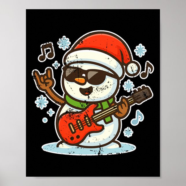 Rock Snowman With Guitar Premium Tri-blend  Poster (Front)