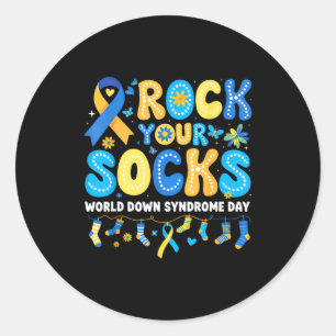 Rock socks world down syndrome awareness day women classic round sticker