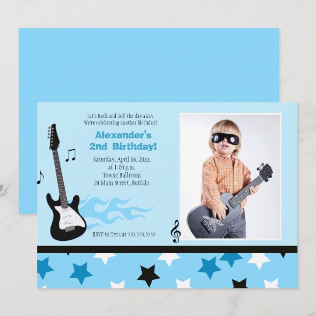 ROCK STAR 5x7 Rocker Birthday Photo Invitation (Front/Back)
