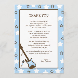 Rock Star Baby Shower Thank you note - blue Card