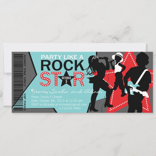 Rock Star Band Birthday Aqua Red Invitation (Front)