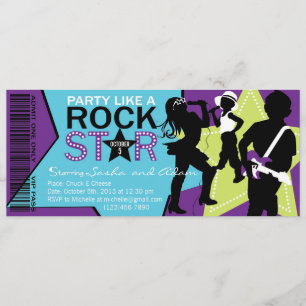Rock Star Band Birthday Purple Lime Invitation