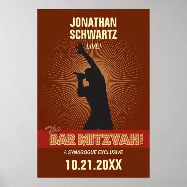 Rock Star Bar Mitzvah Poster in Brown (Front)