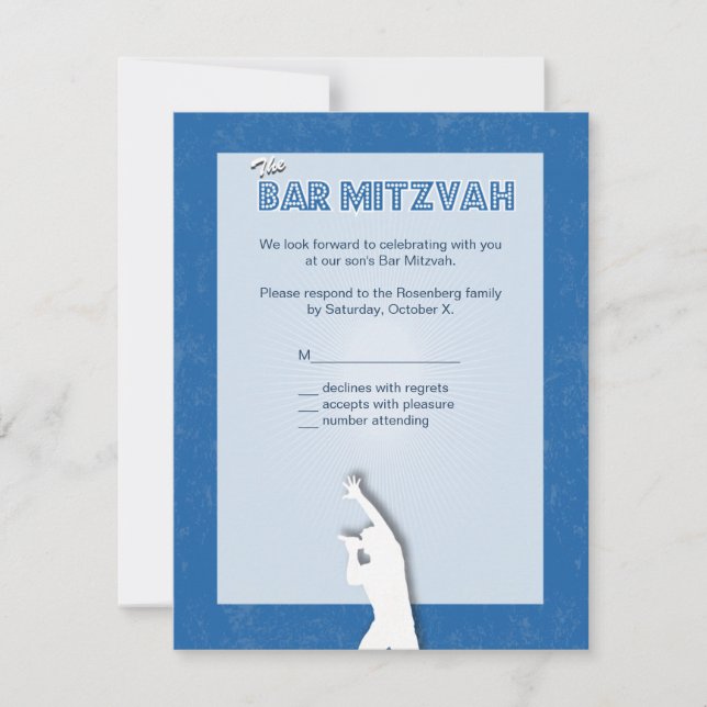 Rock Star Bar Mitzvah Reply Card in Blue (Front)