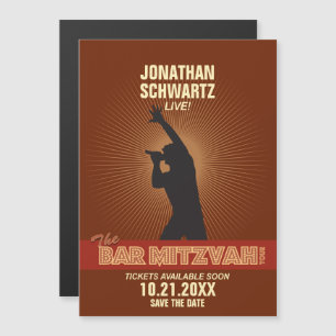Rock Star Bar Mitzvah Save the Date in Brown Magnetic Invitation