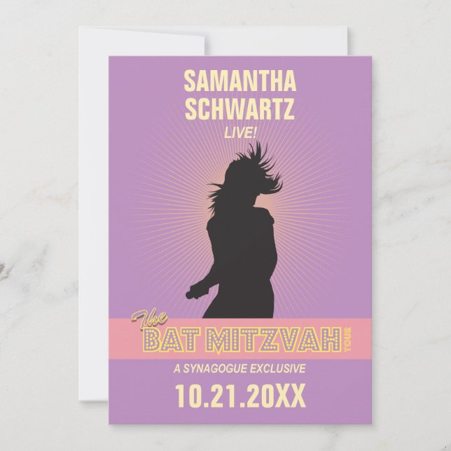 Rock Star Bat Mitzvah Invitation-Purple Pink Invitation (Front)