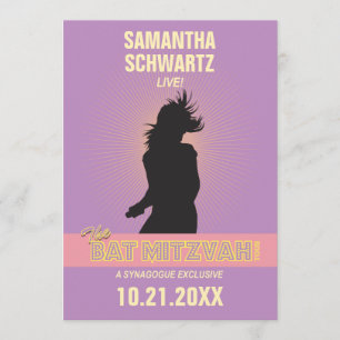 Rock Star Bat Mitzvah Invitation-Purple Pink Invitation