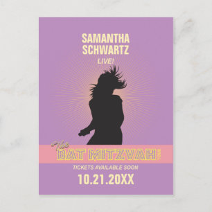 Rock Star Bat Mitzvah Save the Date-Purple Pink Announcement Postcard