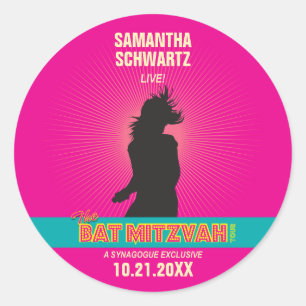 Rock Star Bat Mitzvah Sticker in Hot Pink