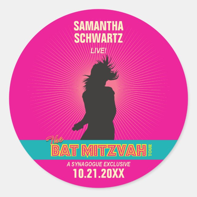 Rock Star Bat Mitzvah Sticker in Hot Pink (Front)