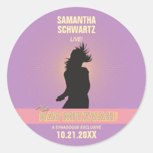 Rock Star Bat Mitzvah Sticker-Purple Pink Classic Round Sticker