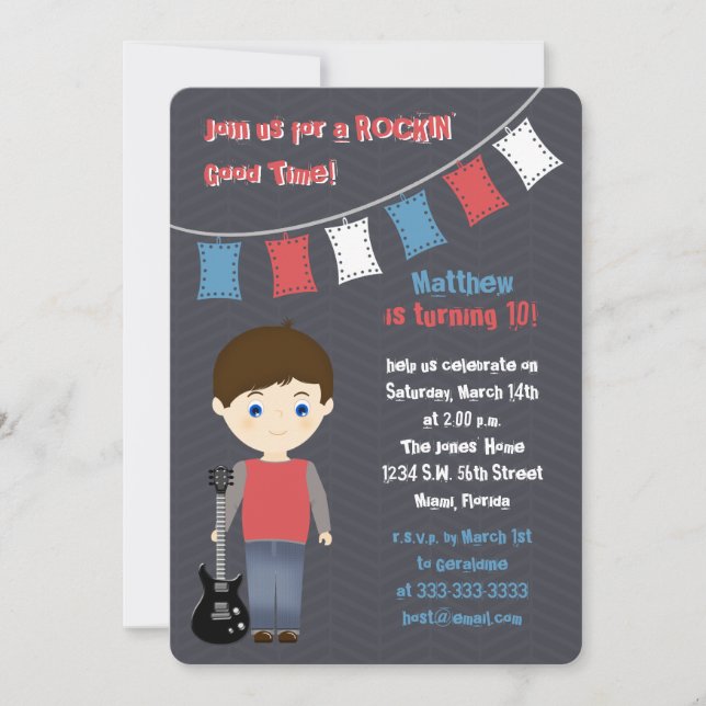 Rock Star Birthday Boy Invitation (Front)