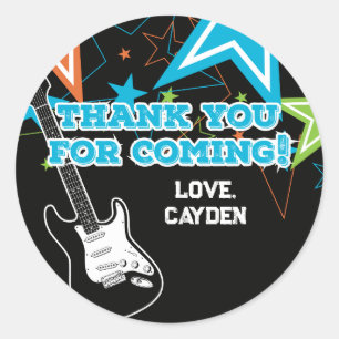 Rock Star Birthday Guitar blue orange Classic Round Sticker