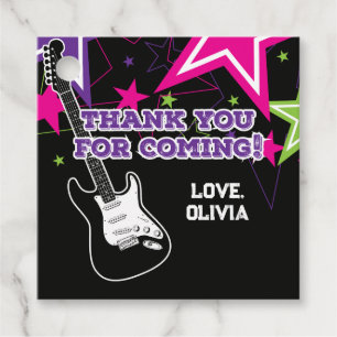 Rock Star Birthday Guitar Pink Purple Thank You Favour Tags