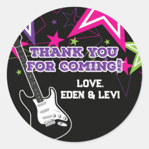 Rock Star Birthday Guitar Stars Pink Purple Classi Classic Round Sticker