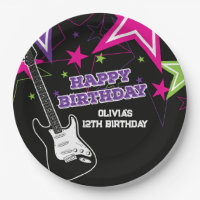 Rock Star Birthday Guitar Stars Pink Purple Paper