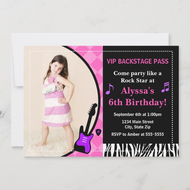 Rock Star Birthday Invitation 5x7 Photo Card (Front)
