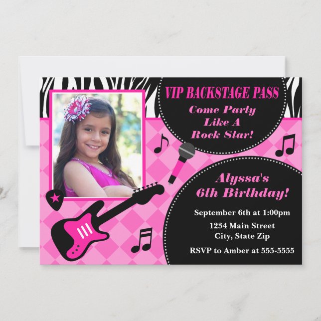 Rock Star Birthday Invitation 5x7 Photo Card (Front)