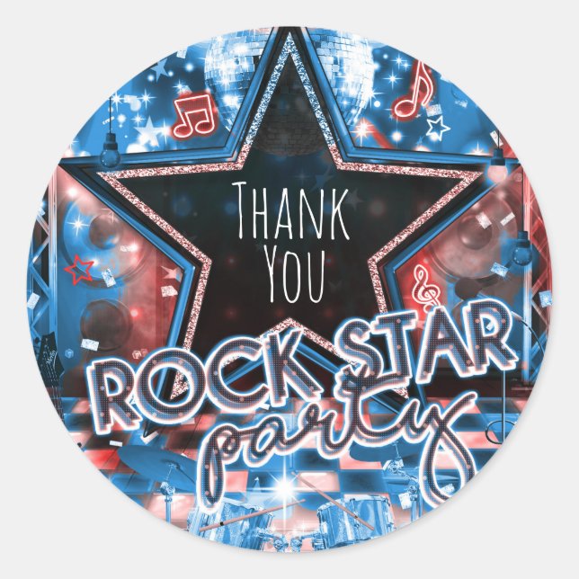 ROCK STAR Birthday Musical Dance Party Favour Classic Round Sticker (Front)