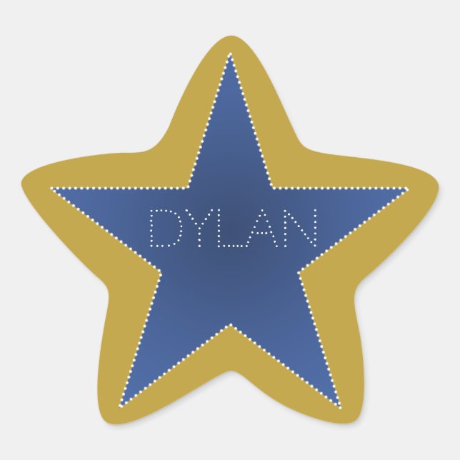 Rock Star Birthday Party Name Stickers Blue Gold (Front)