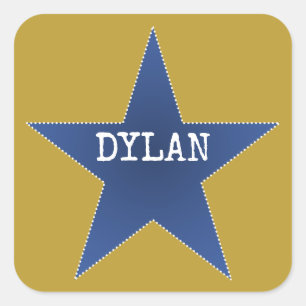 Rock Star Birthday Party Name Stickers Blue Gold