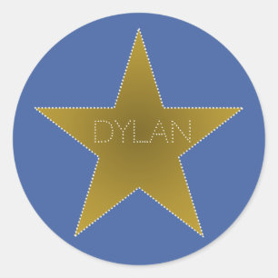 Rock Star Birthday Party Name Stickers Blue Gold