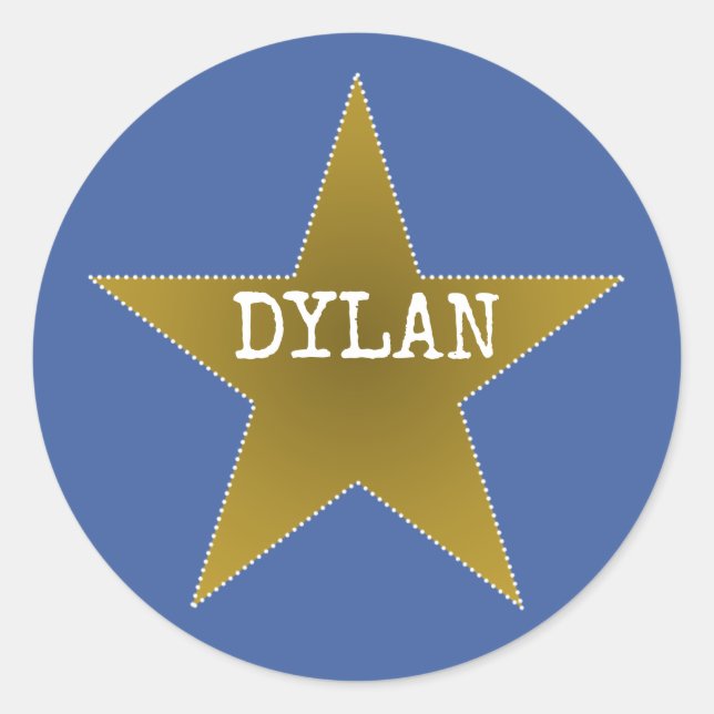 Rock Star Birthday Party Name Stickers Blue Gold (Front)