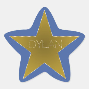 Rock Star Birthday Party Name Stickers Blue Gold
