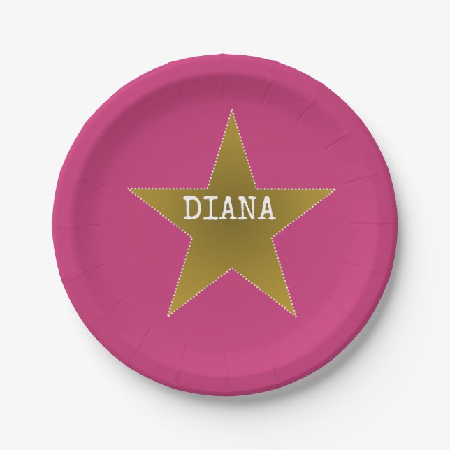 Rock Star Birthday Party Paper Plates Pink Gold (Front)