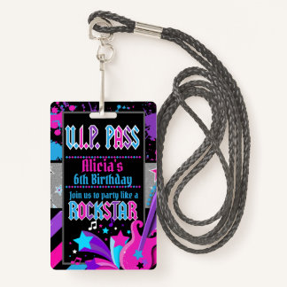 Rock star Birthday Party VIP Pass Invitation Badge ID Badge