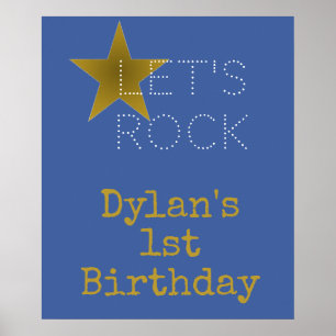 Rock Star Birthday Party Welcome Poster Blue Gold