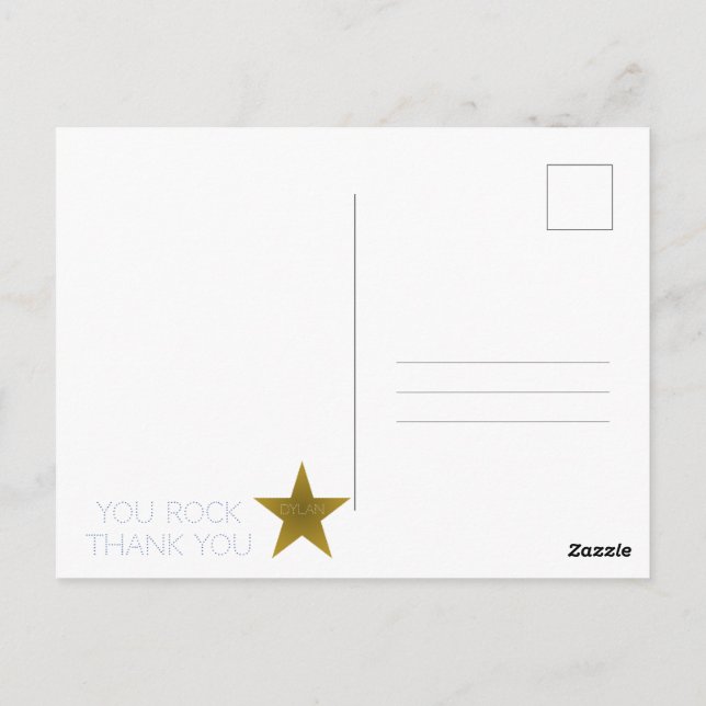 Rock Star Birthday Thank You Postcard Blue Gold (Back)