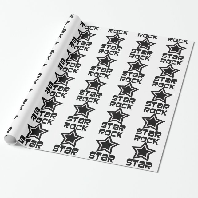 Rock Star, black & white stars, gift wrap. Wrapping Paper (Unrolled)
