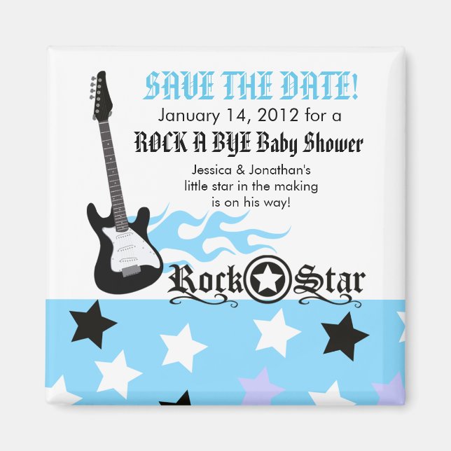 ROCK STAR Blue Baby Shower Favour Magnet (Front)