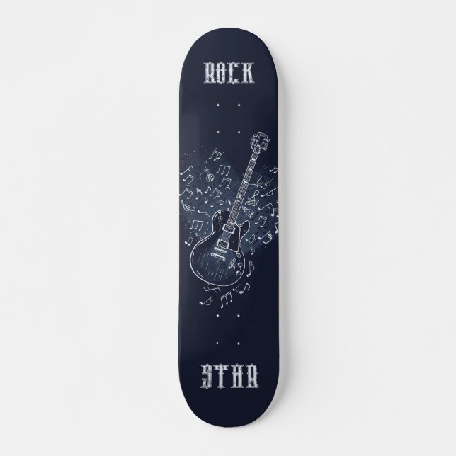 Rock Star Blue Guitar and Musical Notes Skateboard (Front)