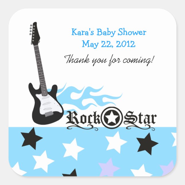 Rock Star Blue SQUARE Favour Sticker (Front)