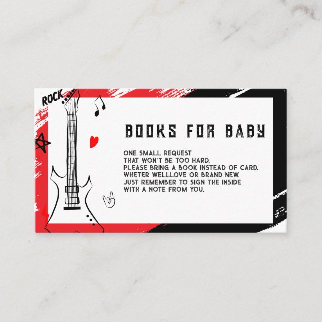 Rock Star Books for Baby | Red & Black Baby Shower Enclosure Card (Front)