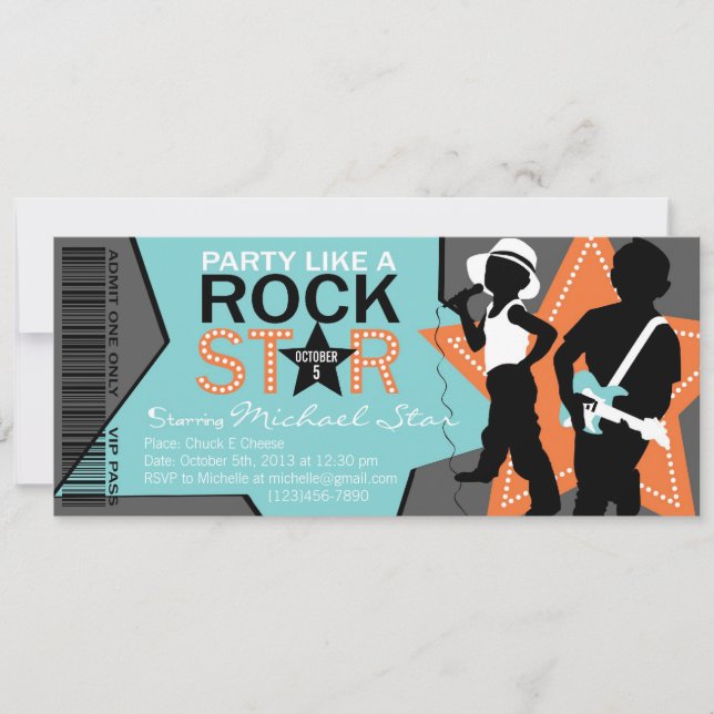 Rock Star Boy Band Birthday Aqua Orange Invitation (Front)