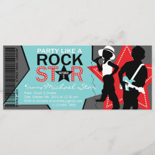 Rock Star Boy Band Birthday Aqua Red Invitation