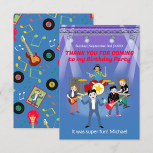 Rock Star Boy Band Birthday Party Thank You Card