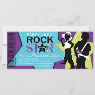 Rock Star Boy Band Birthday Purple Lime Invitation