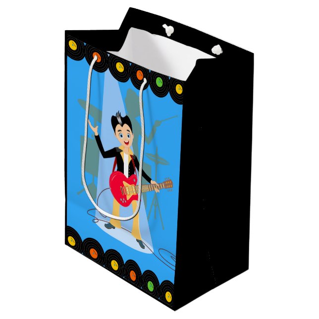 Rock star boy birthday party medium gift bag (Front Angled)