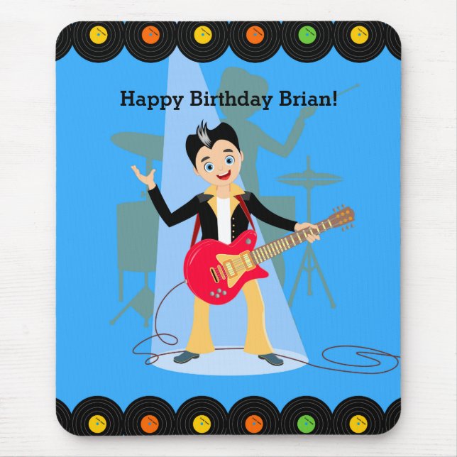 Rock Star Boy birthday party Mouse Mat (Front)