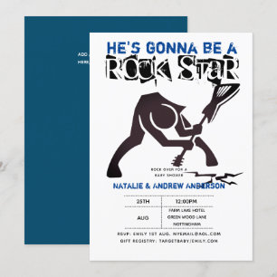 ROCK STAR BOYS Baby Shower Blue Black Break Guitar Invitation