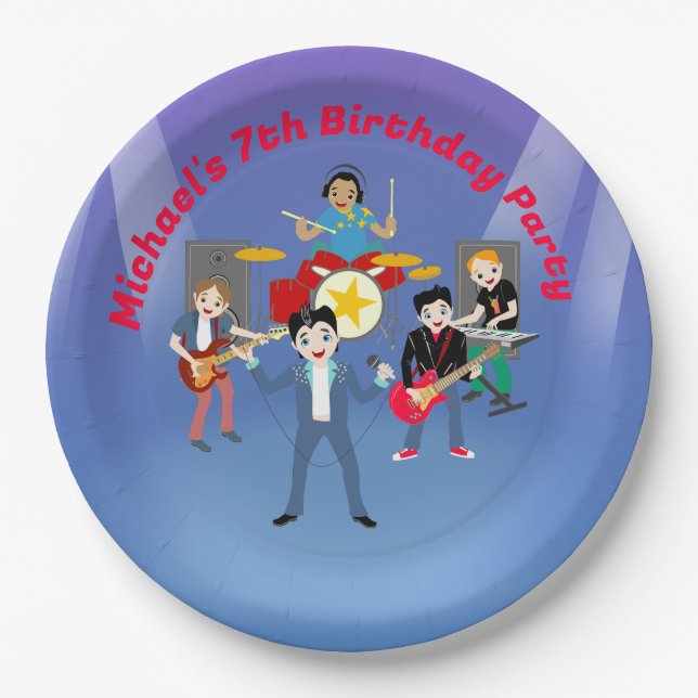 Rock Star Boys Band Birthday Party Paper Plate (Front)