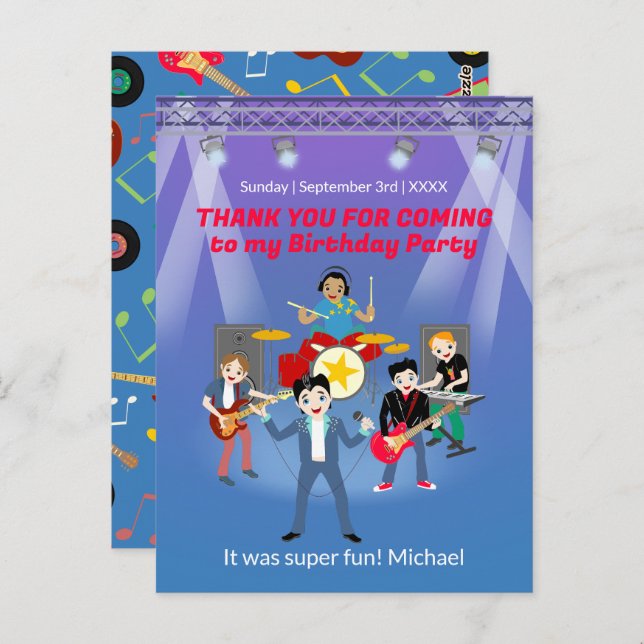 Rock Star Boys Band Birthday Party Postcard (Front/Back)