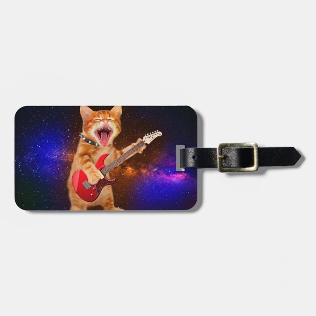 Rock star cat luggage tag (Front Horizontal)