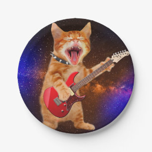 Rock star cat paper plate