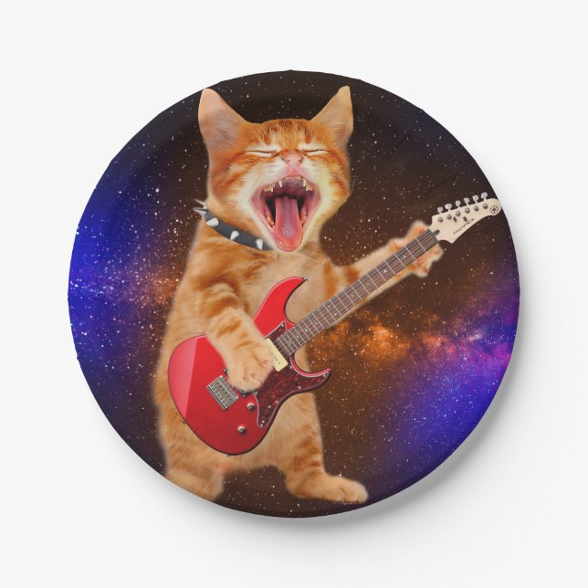 Rock star cat paper plate (Front)