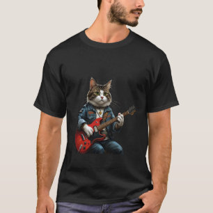 Rock Star Cat Playing Guitar Rock and Folk Men Wom T-Shirt